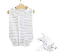 PLUSHCEWT Body Chat Post Opératoire, Grenouillère Rayée Douce, Facile à Enfiler, Empêche Les Lécher, pour Chats et Chiens de Petite Taille Après Chirurgie, Stérilisation ou Soins de la Peau (Gris, L)