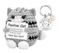 PLUSHCEWT Chat de poche crocheté à la main avec porte-bonheur pièces de jeu - Petit câlin - Cadeau d'encouragement - Doudou anti-stress pour le soutien émotionnel - Cadeau pour femme