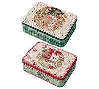 PLUSHCEWT Lot de 2 boîtes de Noël en étain vintage pour collation, biscuits, bonbons, fournitures de fête de Noël, boîtes rectangulaires en fer avec couvercles