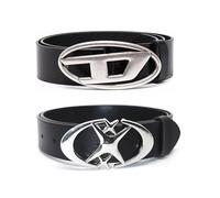 PLUSHCEWT Lot de 2 ceintures de style Diesel Y2K pour femme avec boucle ovale en D et boucle en forme d'étoile, 105 cm de long, en cuir PU, accessoire de mode pour jeans et pantalons (noir)