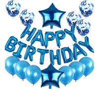 PLUSHCEWT Lot de 25 ballons de décoration d'anniversaire avec lettre et étoile - Ballons réutilisables en film d'aluminium pour femme - Décorations de fête parfaites (bleu)