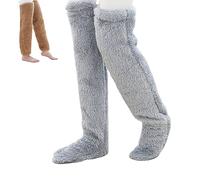 Plushwarmth Long Socks, Snug Step Fur Socks, Snuggs Cozy Socks Knee High, Fluffy Feet, Knee High Slippers (Light Gray)