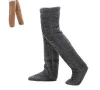 Plushwarmth Long Socks, Snug Step Fur Socks, Snuggs Cozy Socks Knee High, Fluffy Feet, Knee High Slippers (Dark Gray)