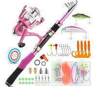 PLUSINNO Canne à pêche télescopique et Moulinet Rose pour Femme