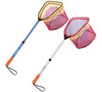 PLUSINNO Lot de 2 Filets de pêche télescopiques légers avec Manche en Aluminium et Maille en Nylon, Filet Papillon pour Enfants et Adolescents (1 Bleu et 1 Argent)