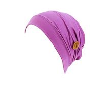 Pluto & Fox Casquette en tissu de coton de couleur unie avec des boutons sur le côté, elle s'accroche aux masques de turban de tête pour les femmes (Violet)