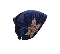 Pluto & Fox Casquettes Bonnets De Tissu Beanie avec Ornement Turban pour La Tête De Femme pour Mariage Fête Cancer Chimio Chimiothérapie Oncologique Nuit Perte De Cheveux (Bleu, 1)