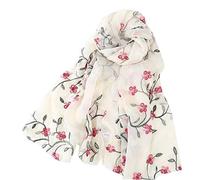 Pluto & Fox Écharpe en soie pour femme Motif floral rétro et élégant Beige beige Taille unique