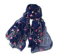 Pluto & Fox Écharpe en soie pour femme Motif floral rétro et élégant Bleu bleu Taille unique