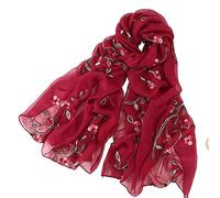 Pluto & Fox Écharpe en soie pour femme Motif floral rétro et élégant bordeaux Taille unique