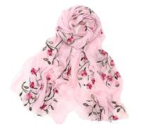 Pluto & Fox Écharpe en soie pour femme Motif floral rétro et élégant Rose rose clair Taille unique