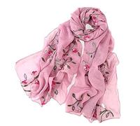 Pluto & Fox Écharpe en soie pour femme Motif floral rétro et élégant Rose rose Taille unique