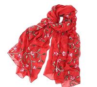 Pluto & Fox Écharpe en soie pour femme Motif floral rétro et élégant Rouge rouge Taille unique