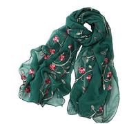 Pluto & Fox Écharpe en soie pour femme Motif floral rétro et élégant Vert vert Taille unique