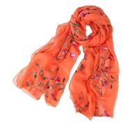 Pluto & Fox Écharpe Femme Avec Broderie Fleurs, Design Rétro Élégant, Col Étole en Soie, Orange, 75cm*175cm