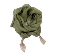Pluto & Fox Écharpe plissée pour femme avec franges en feuille et bord ondulé, vert, Taille Unique