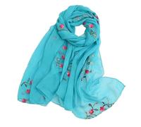 Pluto & Fox Écharpe pour femme, brodée de fleurs, foulard en soie, design rétro, élégant, étole, Bleu (Azul Rio), 75cm*175cm