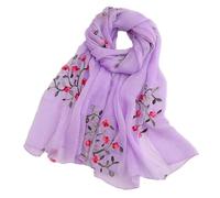 Pluto & Fox Écharpe pour femme, brodée de fleurs, foulard en soie, design rétro, élégante, étole, violet, 75cm*175cm