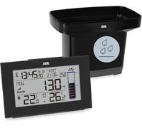 Pluviomètre exterieur jardin resistant au gel station météo avec thermomètre interieur et exterieur sans fil horloge radiopilotée avec 2 heures de reveil affichage de la date piles incl.