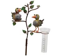 Pluviomètre - L'HERITIER DU TEMPS - Oiseaux Colorés - Métal Patiné - Tube en Verre - 15x29x132cm