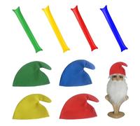 Pluvyze Lot de 4 bonnets de nain pour adulte - Avec fausse barbe et 4 bâtonnets de ballons - Convient pour le carnaval, les fêtes costumées, Halloween, les fêtes à thème