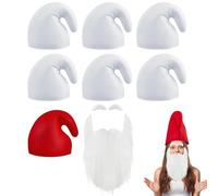Pluvyze Lot de 8 bonnets nains de Schtroumpf - Bonnet nain - Avec fausse barbe à sourcils - Pour enfants et adultes - Pour carnaval, Halloween, carnaval, costume, fête d'anniversaire