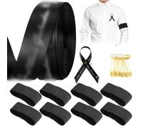 Pluvyze Nœud de condoléances 9 m x 2 cm avec texte personnalisé pour emballage, cadeaux de deuil, cadre photo, couronne de deuil, funérailles avec 8 bracelets de deuil, 100 broches