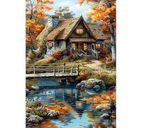 plversi Belle Maison Kit de Peinture Diamant pour Adultes, Fleurs Colorées Paysage Rond Diamant Peinture Pont en Cristal Débutant Art Kit pour Décoration de Maison