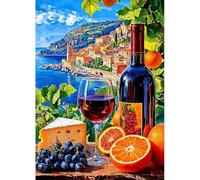 plversi Kit de peinture diamant 5D à faire soi-même, côte méditerranéenne, vin, fruits, nature morte, paysage pour adultes, décoration murale d'intérieur