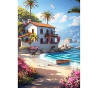 plversi Kit de peinture diamant 5D - Belle maison - Fleurs et palmiers - Paysage de plage - Kit d'art diamant à faire soi-même - Décoration d'intérieur pour débutants