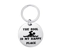 PLwelth Porte-clés inspiration « The Pool is My Happy Place » - Porte-clés pour amoureux de la natation - Porte-clés pour voiture, sac à dos, portefeuille, cadeau d'amitié pour amis, femmes, hommes,