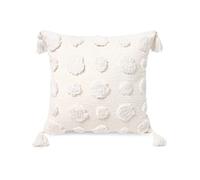 PLWORLD Housse de Coussin décorative touffetée à Pompons en Tissu Chenille texturé pour lit, canapé, 45,7 x 45,7 cm, Blanc bohème