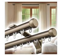 PLWUPE Double Rails de Rideaux pour Fenêtres, Tringle à Rideaux en Aluminium Robuste avec Supports Muraux, Jeu de Barre Rideau Silencieux pour Salon, Chambre à Coucher(Champagne,600cm(5 * 120cm))