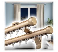 PLWUPE Double Rails de Rideaux pour Fenêtres, Tringle à Rideaux en Aluminium Robuste avec Supports Muraux, Jeu de Barre Rideau Silencieux pour Salon, Chambre à Coucher(Gold,180cm/5.9ft (2 * 90cm))