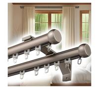PLWUPE Double Rails de Rideaux pour Fenêtres, Tringle à Rideaux en Aluminium Robuste avec Supports Muraux, Jeu de Barre Rideau Silencieux pour Salon, Chambre à Coucher(Gray,160cm/5.2ft (2 * 80cm))
