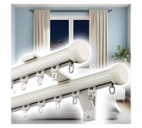 PLWUPE Double Rails de Rideaux pour Fenêtres, Tringle à Rideaux en Aluminium Robuste avec Supports Muraux, Jeu de Barre Rideau Silencieux pour Salon, Chambre à Coucher(Blanc,360cm/3 * 120cm)