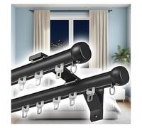 PLWUPE Double Rails de Rideaux pour Fenêtres, Tringle à Rideaux en Aluminium Robuste avec Supports Muraux, Jeu de Barre Rideau Silencieux pour Salon, Chambre à Coucher(Noir,95cm/3.11ft)
