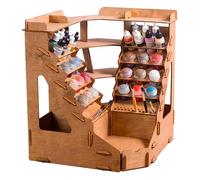 Plydolex Organiseur d'angle en bois pour 32 bouteilles de peinture et 46 pinceaux - Support avec 6 supports miniatures et scène pour prise de vue - Conçu pour un ensemble de peinture miniature