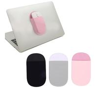 Plyisty 3 Pièces Pochette Adhésive pour Souris, Support Mince pour Souris D'ordinateur Portable, Forme Ovale, sans Colle, Noir+Argent+Rose, Universel pour Autres Appareils