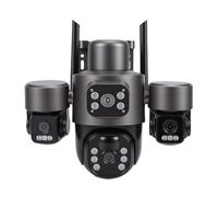 Plyisty Caméra de sécurité Solaire à 3 Objectifs, 6 MP HD, Angle de de 360 degrés, étanche IP66, Détection de Mouvement, WiFi Intelligent avec Algorithme AI pour L'extérieur