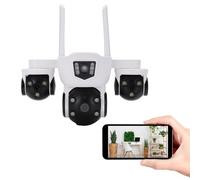 Plyisty Caméra De Sécurité WiFi À Triple Objectif, Trois Caméras en Une, Vue 8K À 360° sans Angle Mort, Détection Humaine, Imagerie Couleur 24H/24, Stockage Local Ou dans Le Cloud (Prise UE)