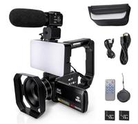 Plyisty Caméscope Vidéo 8K 96MP, Anti Shake, Zoom Numérique 18X | Caméra Vlog WiFi avec écran Tactile Rotatif 270° à 3 Axes, Télécommande, Microphone, Lumière D'appoint, 2 Batteries