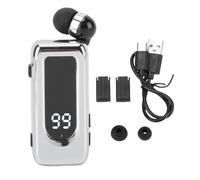 Plyisty Casque Bluetooth Rétractable, Clip Lavalier sur L'écouteur avec Micro Annulant ENC, Affichage d'alimentation LED, Talking 18H, Navigation, pour Conduire des Affaires (Silver)