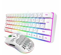 Plyisty Clavier de Jeu Filaire et Ensemble de Souris, rétro-éclairé, RGB, Clavier de Sensation Mécanique, Souris 6400 DPI, 61 Touches, Accessoires de Jeu PC (Ensemble Blanc)