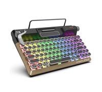 Plyisty Clavier de Machine à écrire Rétro, 5.0 RGB Rétro-éclairé sans Fil avec Clavier Mécanique avec Repose-Poignet en Cuir PU, Design Ergonomique et Interrupteurs Bleus, 84 Touches