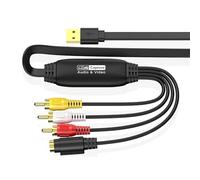 Plyisty Convertisseur VHS vers Numérique Carte de Capture Vidéo USB 2.0, Adaptateur Vidéo 1080P R CA S vers USB, Transfert de Cassettes de Caméscope VCR DVD Hi8 Mini DV vers PC,