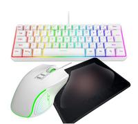 Plyisty Ensemble Clavier et Souris de Jeu Filaire, Rétroéclairage Rvb, Clavier à Sensation Mécanique 61 Touches avec Tapis de Souris, Accessoires de Jeu sur PC (Ensemble Blanc)
