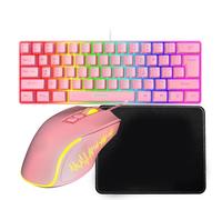 Plyisty Ensemble Clavier et Souris de Jeu Filaire, Rétroéclairage Rvb, Clavier à Sensation Mécanique 61 Touches avec Tapis de Souris, Accessoires de Jeu sur PC (Ensemble Rose)