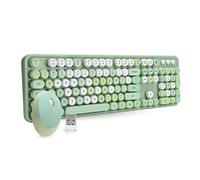 Plyisty Ensemble Clavier et Souris sans Fil 2,4 GHz, 104 Touches Rondes, Clavier D'ordinateur Rétro Mignon Coloré, Clavier de Machine à écrire pour Ordinateur Portable, Etc.(Vert)