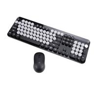 Plyisty Ensemble Clavier Et Souris sans Fil, Clavier Rétro Mignon À 104 Touches avec Touches Rondes, 2,4 Ghz, pour Ordinateurs De Bureau Et Ordinateurs Portables (Black)
